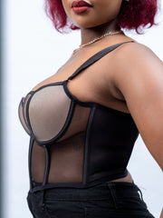 Black Sheer Mesh Corset Bra