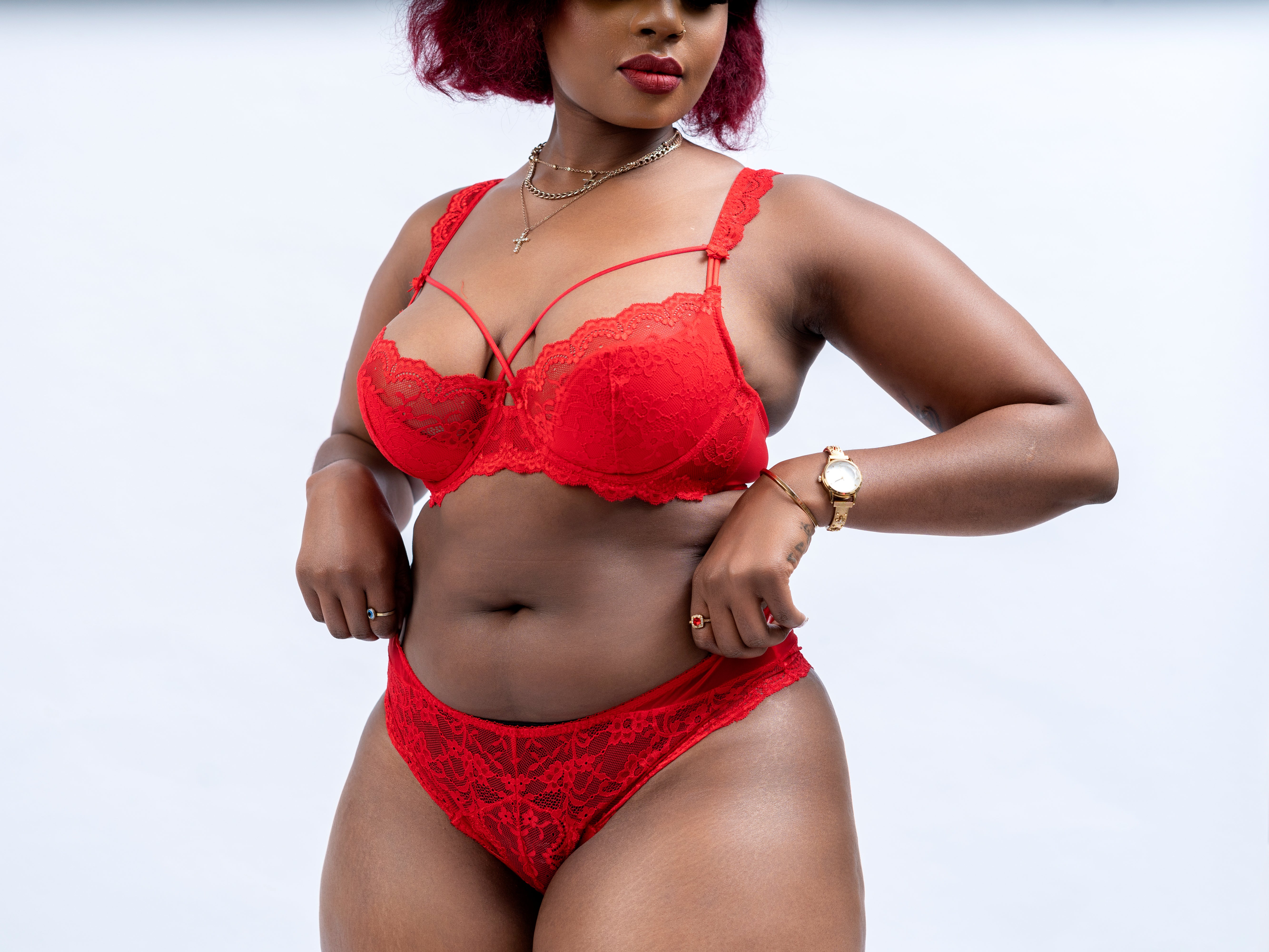 Red Lace Strappy Bra & Panty Set