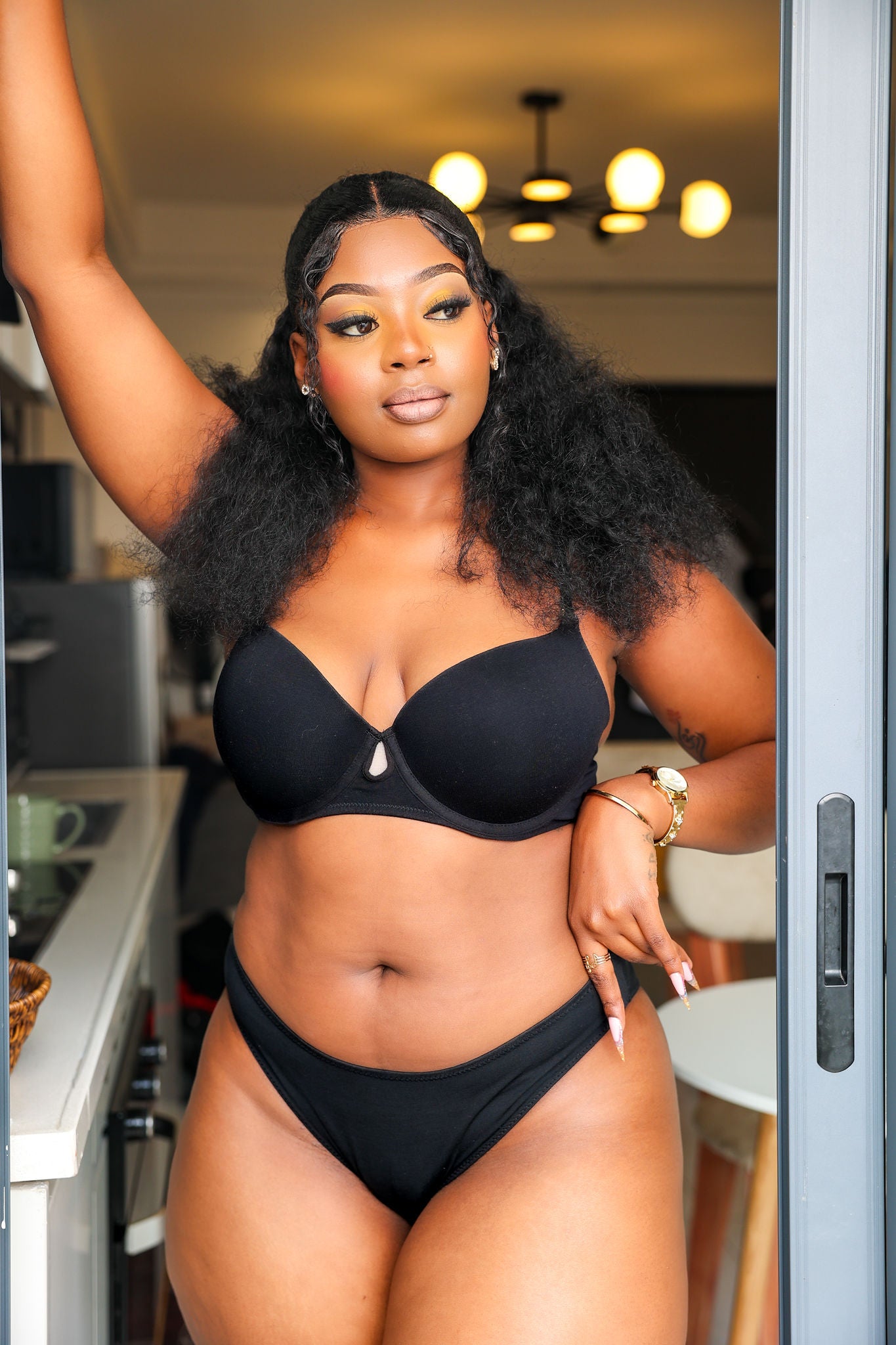Push-up cotton black bra set