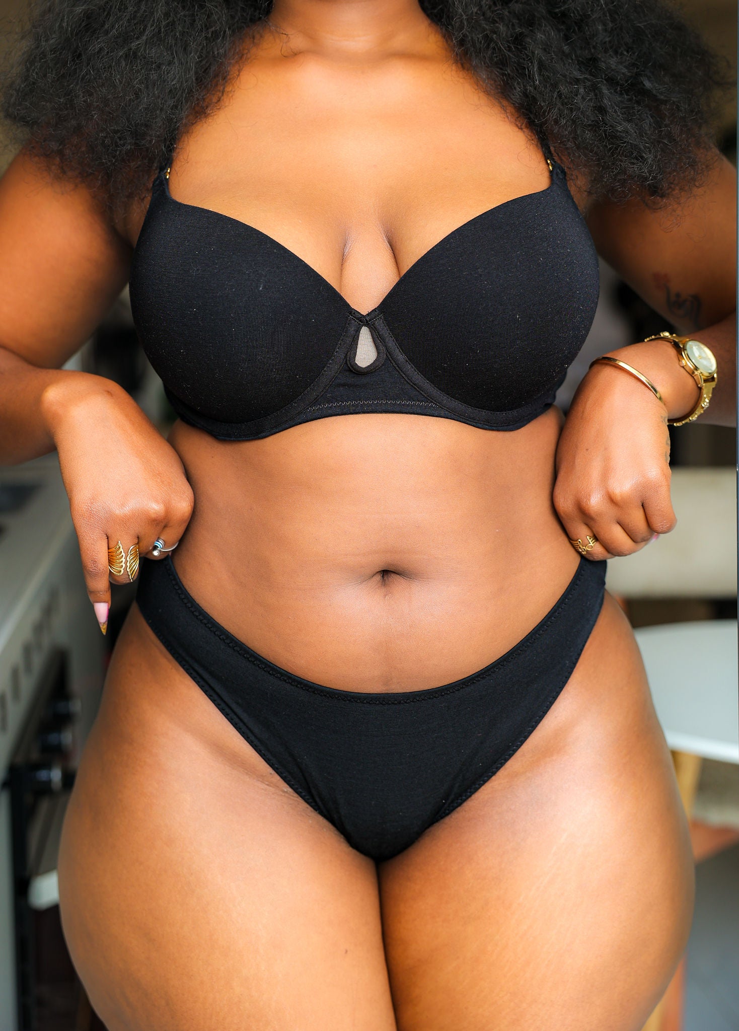 Push-up cotton black bra set