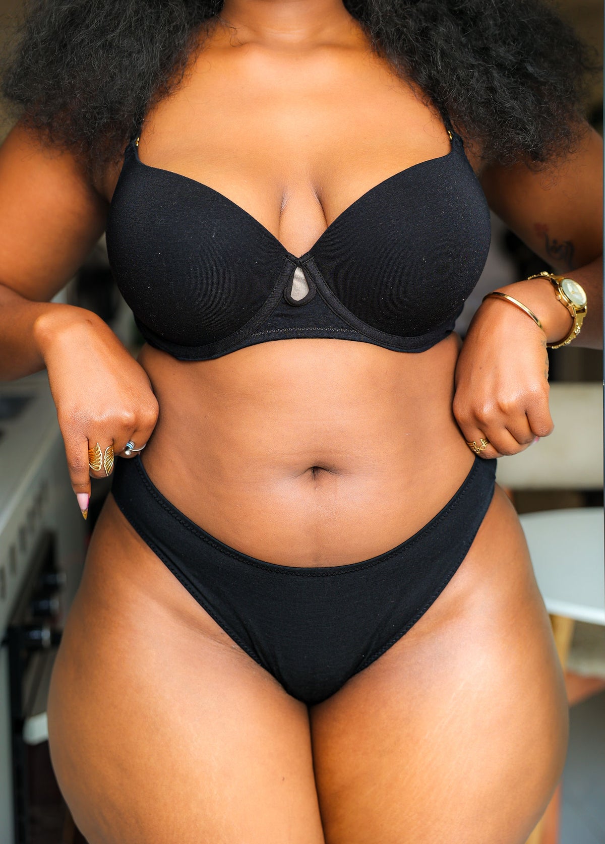 Push-up cotton black bra set