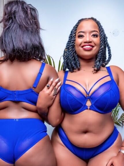 Royal blue Nairobi Royal Push-Up Bra and Pantie Set for women in Kenya featuring supportive plus-size lingerie with mesh detailing, comfortable fit, and elegant design for date nights, bridal wear, and special occasions