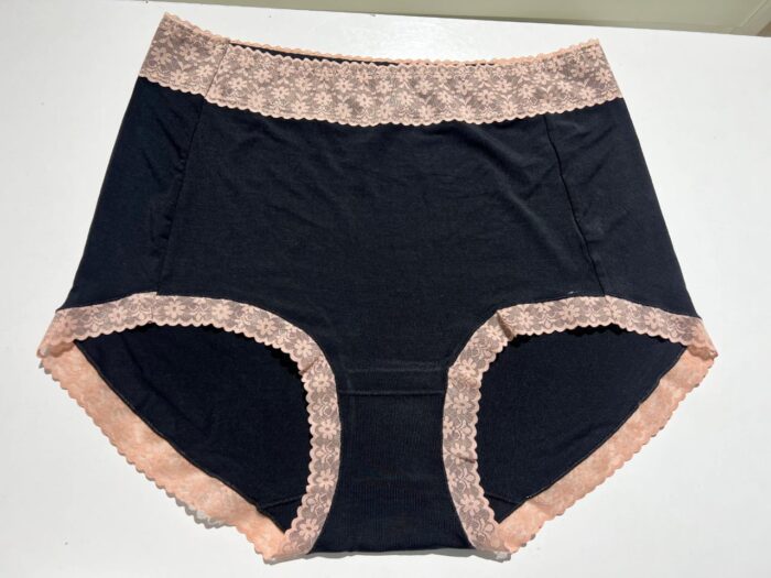 Black with beige Lace Cotton Trim Panty for sizes 18 to 24