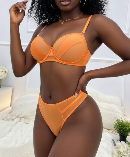Orange Satin Lingerie Set