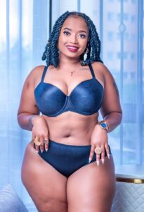 Zuri Midnight Curves navy blue full coverage bra and panty lingerie set for curvy African women in Kenya featuring supportive underwire bra and high-waist panty.